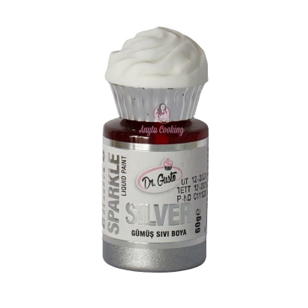 Colorant Lichid Metalizat Sparkle - Argintiu / Silver - 60 gr - Dr Gusto - Anyta Cooking	