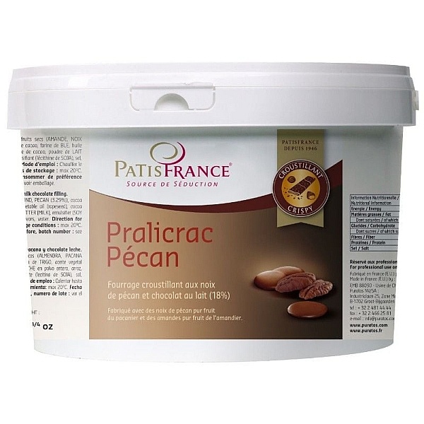 Crema de ciocolata cu lapte cu crocant si nuci pecan - Pralicrac Pecan - 2kg - PatisFrance (Lichidare Stoc)