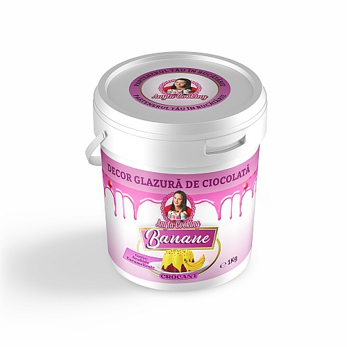 Decor Glazură de Ciocolată &ndash; BANANA (cu crocant) &ndash; 1kg &ndash; Anyta Cooking (Lichidare de Stoc)