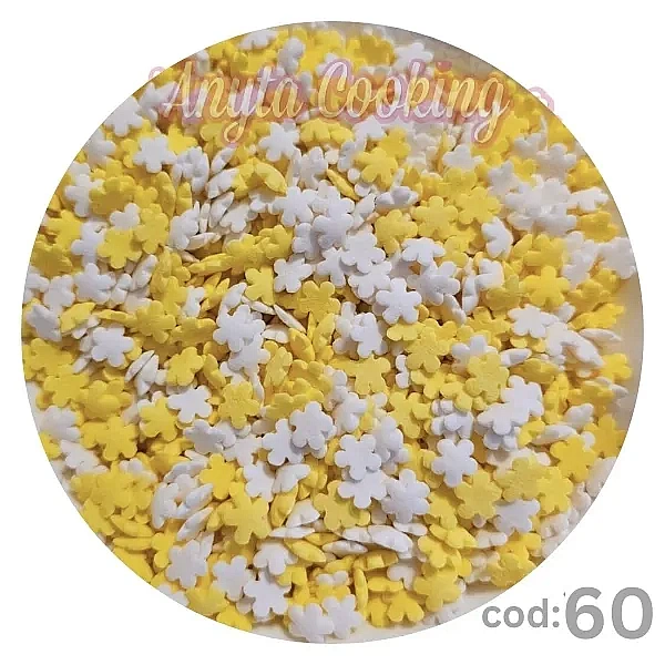 Decor din Zahar 2mm flori alb/galben- Mix NR60 - 70 gr - Anyta Cooking