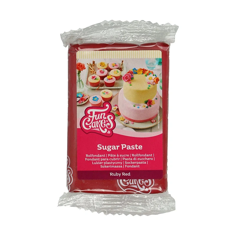 Fondant / Pasta de zahar cu gust de vanilie - ROSU RUBIN - 250g - FunCakes