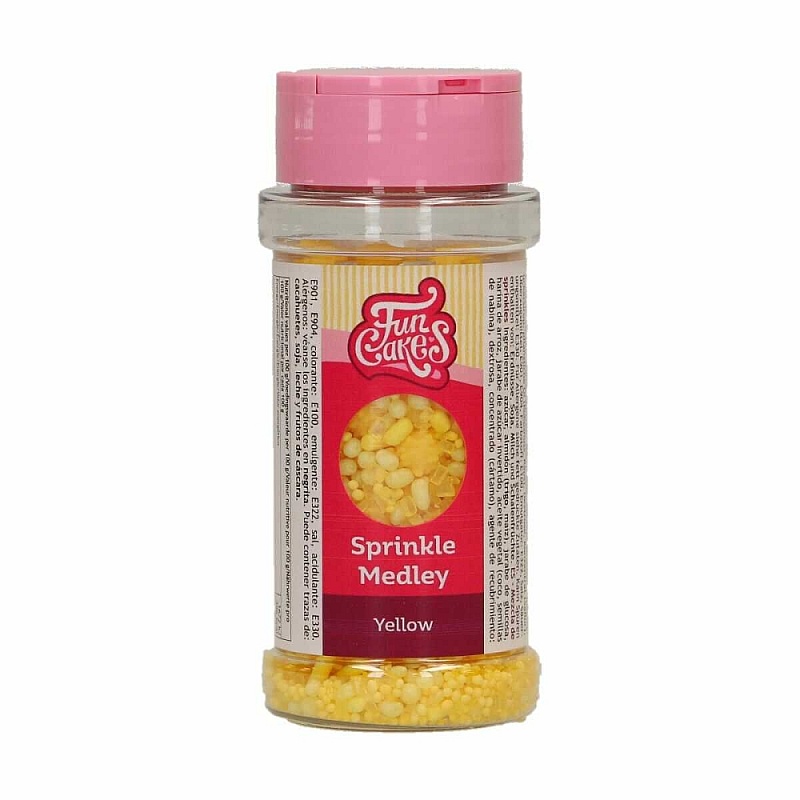 Decor din zahar &ndash; Sprinkle Medley Yellow / Galben &ndash; 70g &ndash; Funcakes