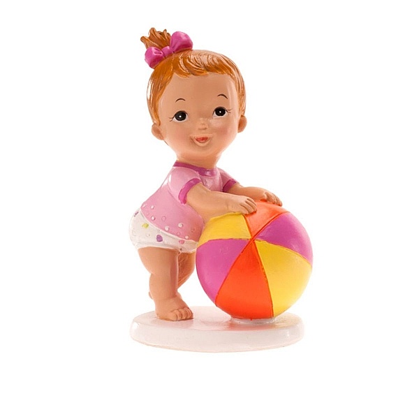 Figurina necomestibilă &ndash; Figurină de tort pentru botez &ndash; Fetiță cu minge, 11x7CM - Dekora - Anyta Cooking