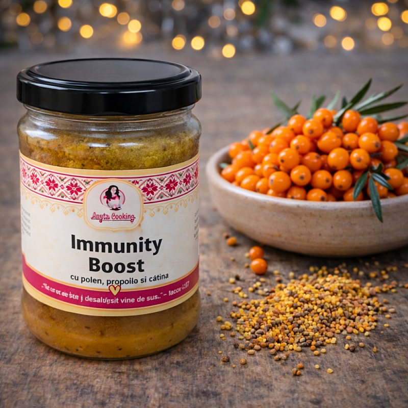 Immunity Boost 200g &ndash; Mix 100% natural cu miere, polen, cătină și propolis &ndash; Anyta Cooking