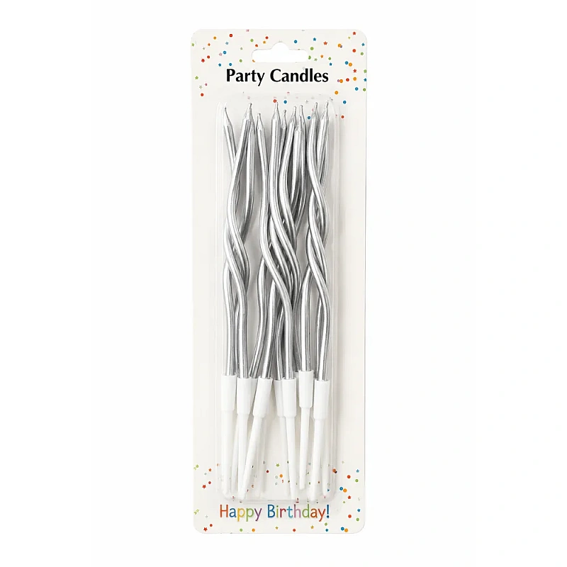 Set 12 buc lumanari ondulate - argintiu - 20 cm - Party candles