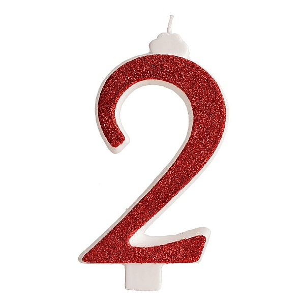 Lum&acirc;nare zi de naștere - roșu cu sclipici &ndash; Nr 2 - 13 CM - Dekora - Anyta Cooking
