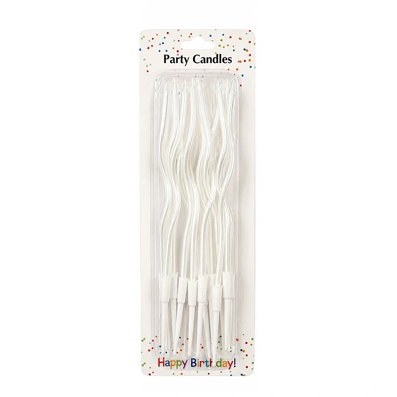 Set 12 buc lumanari ondulate - Alb Sidef - 20 cm - Party candles