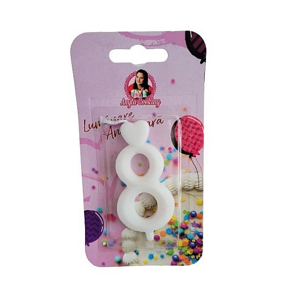 Lumanare Tort cu Sclipici - NR 8 - Alb - Anyta Cooking - Anyta Cooking