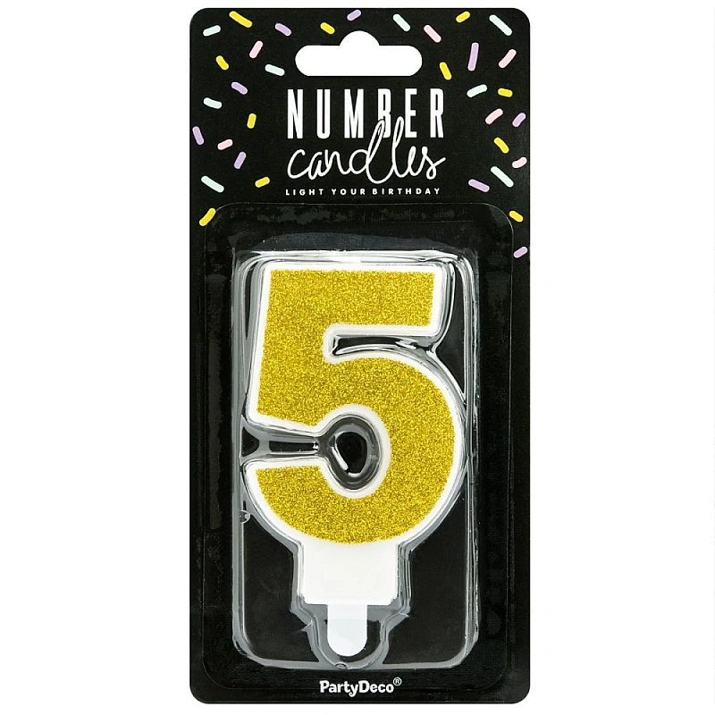 Lumanare Zi de Nastere Numarul 5 - Auriu - PartyDeco
