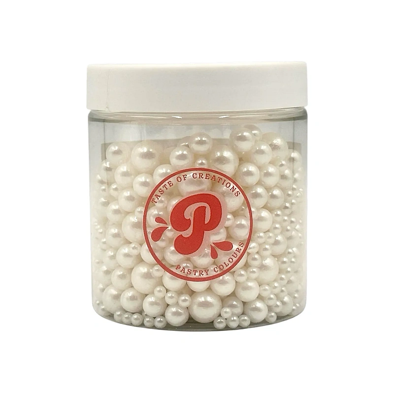 Perle / Perlute din zahar marimi Mixte - Alb Perlat / White - 150g - Pastry Colours