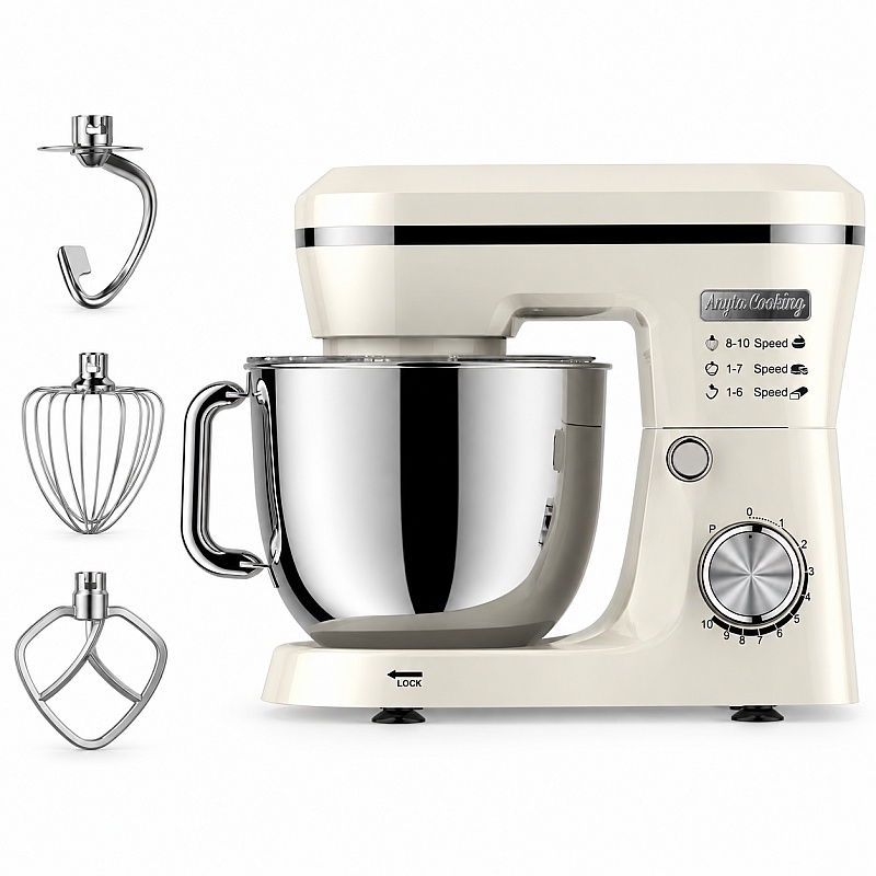 Mixer Planetar Retro Crem &ndash; 1500W-MAX, Bol Inox 4,5L, 10 Viteze - Anyta Cooking