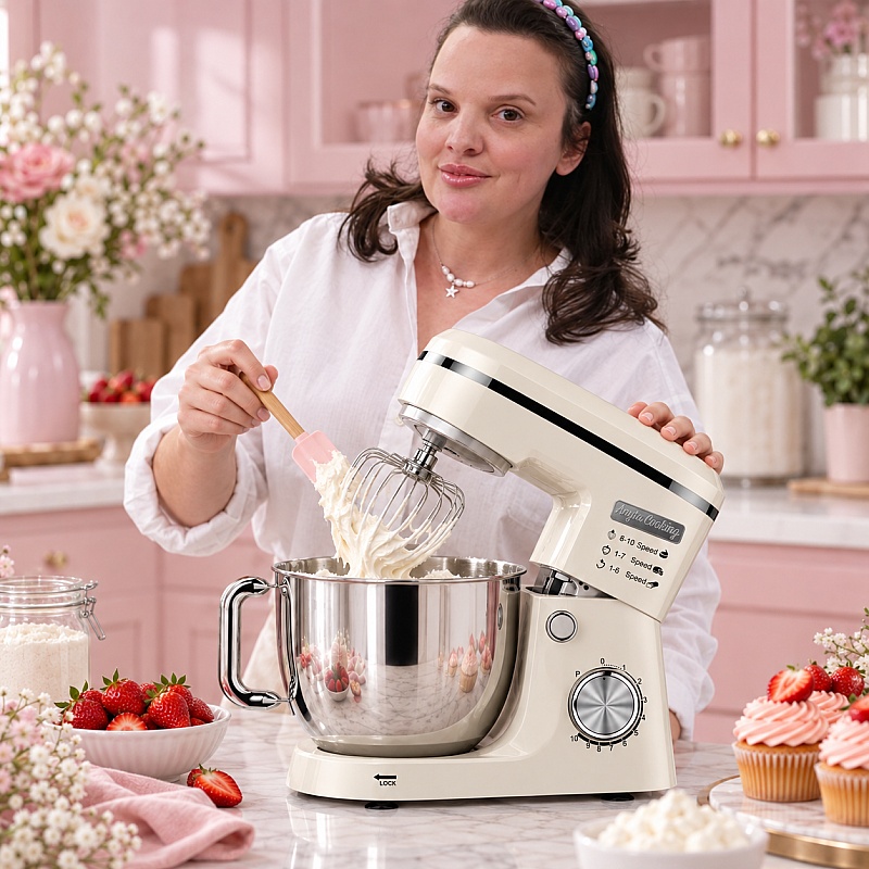 Mixer Planetar Retro Crem &ndash; 1500W-MAX, Bol Inox 4,5L, 10 Viteze - Anyta Cooking