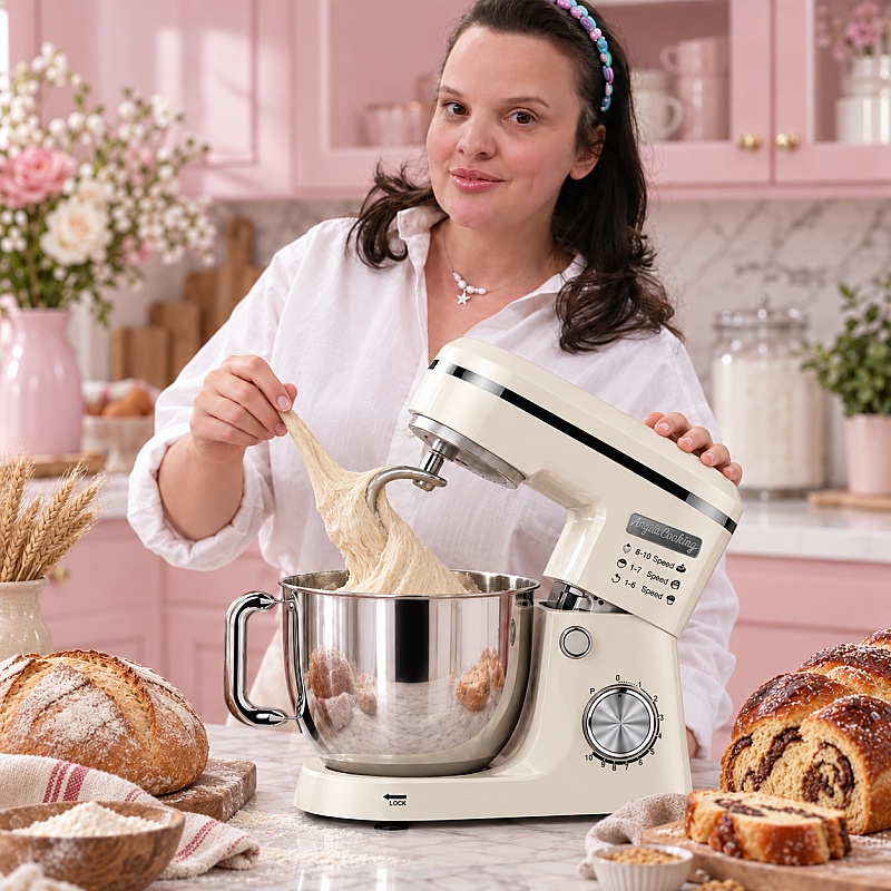 Mixer Planetar Retro Crem &ndash; 1500W-MAX, Bol Inox 4,5L, 10 Viteze - Anyta Cooking