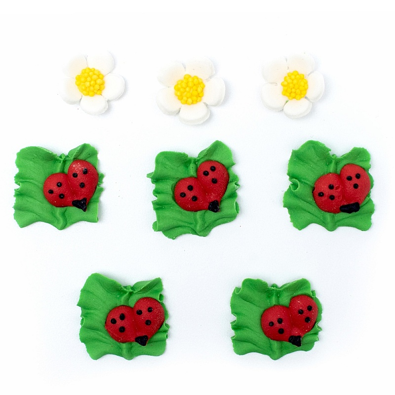 Set decor comestibil &ndash; &bdquo;Primăvară 2D&rdquo; (Flori & Buburuze) &ndash; Anyta Cooking
