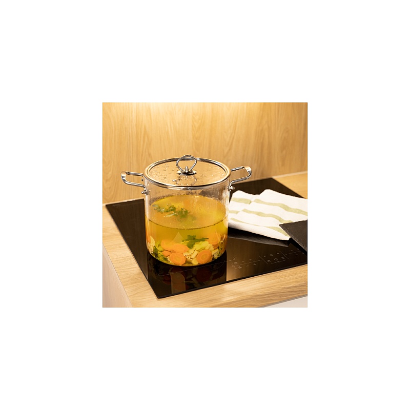 Oală borosilicata Transparenta 5.5 L&ndash; Compatibilă cu Gaz, Electric, Vitroceramic și Inducție &ndash; Anyta Cooking