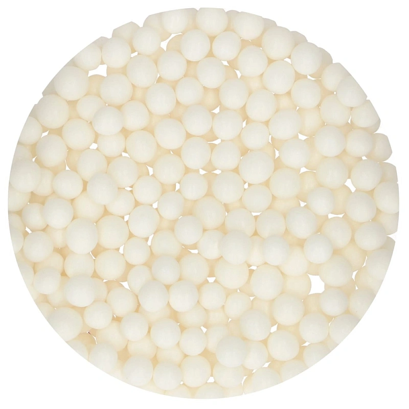 Perle / Perlute din zahar 8 mm &ndash; ALB - LARGE WHITE &ndash; 70gr - Funcakes