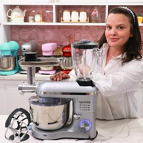 Robot de Bucătărie Mixer cu bol de 6.2 L - 2000W -Gri- cu blender și tocător-Anyta Cooking
