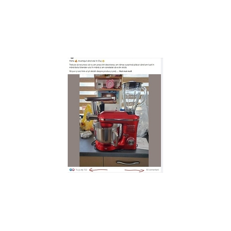 Robot de Bucătărie Mixer cu bol de 6.2 L - 2000W -Roșu- cu blender și tocător-Anyta Cooking