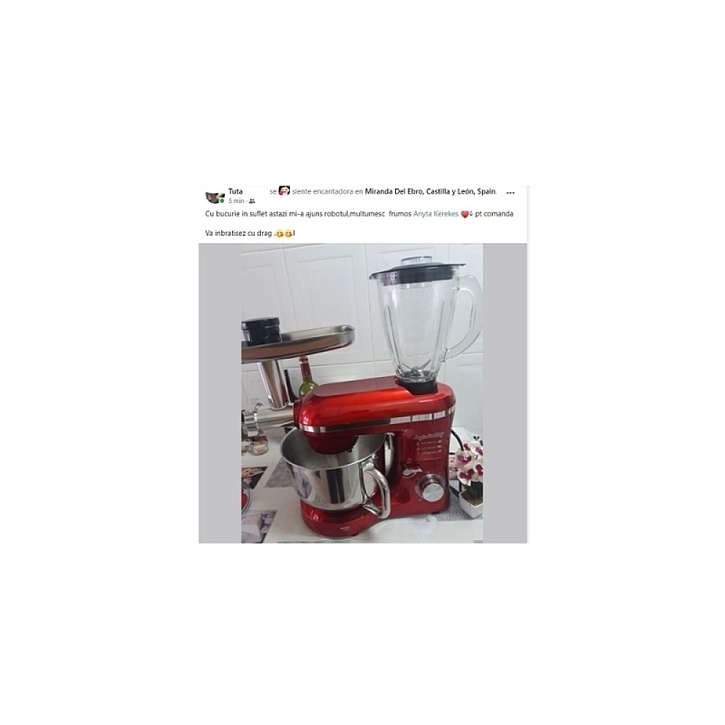 Robot de Bucătărie Mixer cu bol de 6.2 L - 2000W -Roșu- cu blender și tocător-Anyta Cooking