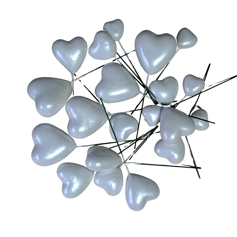 Set 20 inimioare din plastic pentru decor tort - Alb perlat