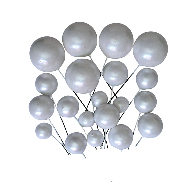 Set 20 sfere/bile din plastic pentru decor tort - Alb Perlat