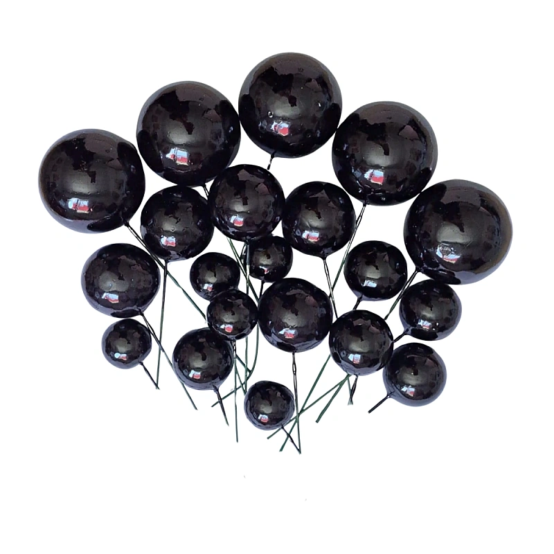 Set 20 sfere/bile din plastic pentru decor tort - Negru Lucios