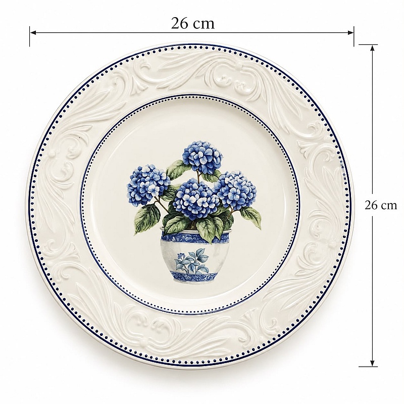 Set 24 de Farfurii de Masă, Model Vintage cu Hortensii Albastre &ndash; Anyta Cooking