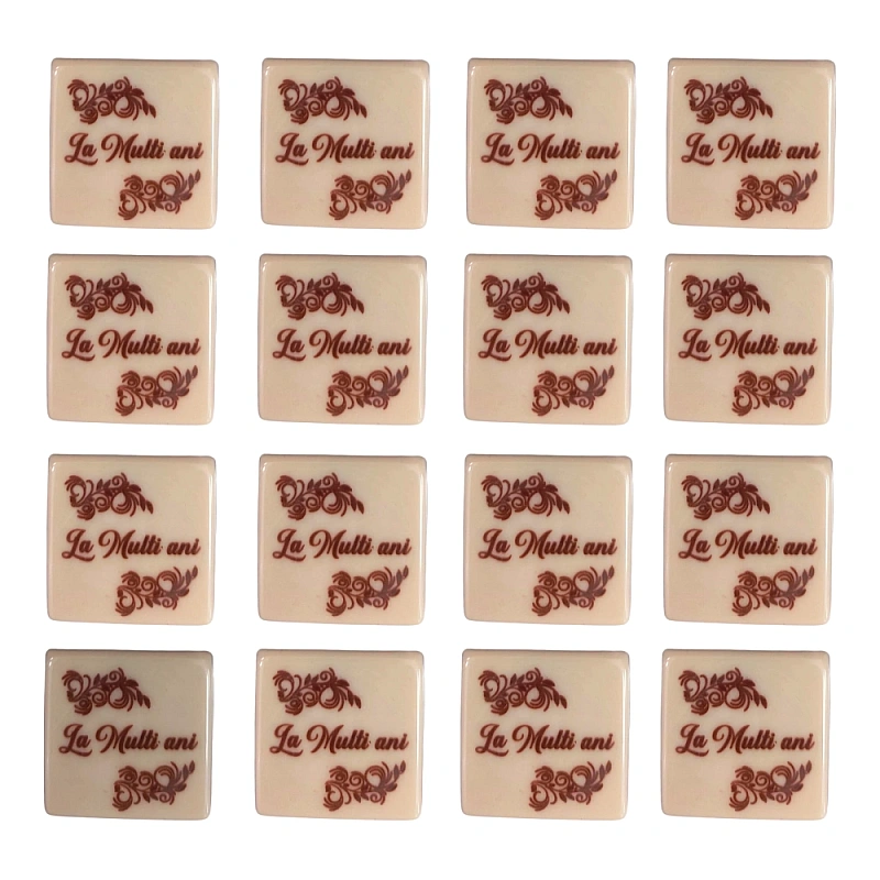 Set 288 decor ciocolata Alba - La Multi Ani - Patrat cu scris Rosu - Dr Gusto