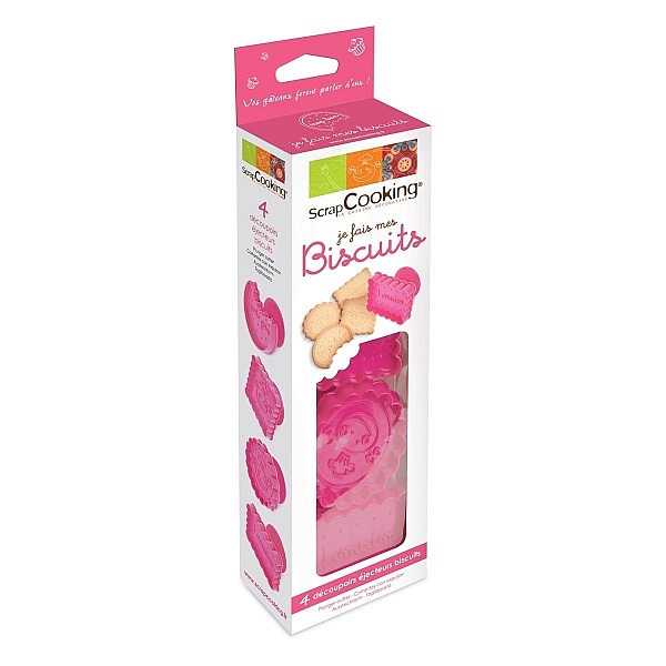 Set 4 buc de Decupatoare de biscuiti cu piston -6,5 x 6 cm-Scrapcooking