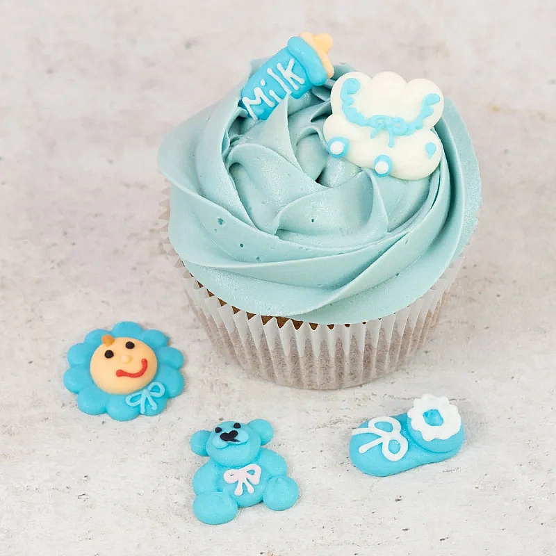 Set 5 bucăți - Decorațiune comestibilă - Baby Shower Băiețel (Bleu) - Happy Sprinkles