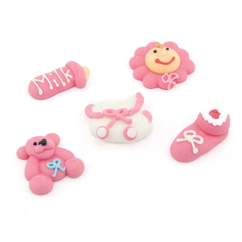 Set 5 bucăți - Decorațiune comestibilă - Baby Shower Fetiță (Roz) - Happy Sprinkles