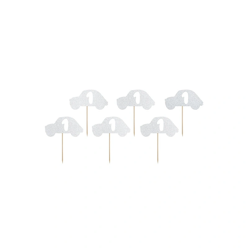 Set 6 buc Topper tort cifra 1 - SILVER CAR - Partydeco