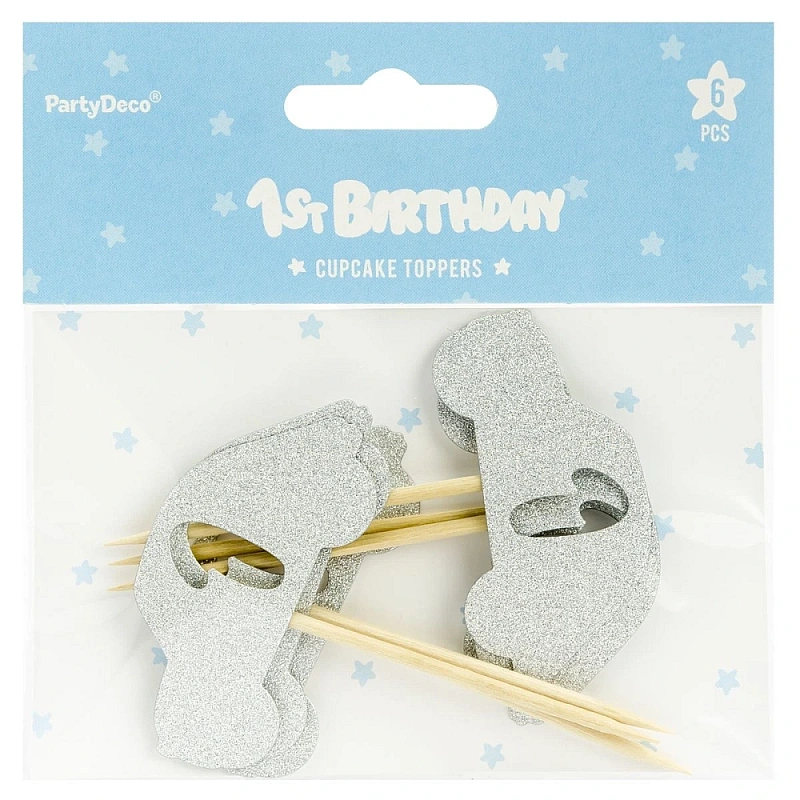 Set 6 buc Topper tort cifra 1 - SILVER CAR - Partydeco