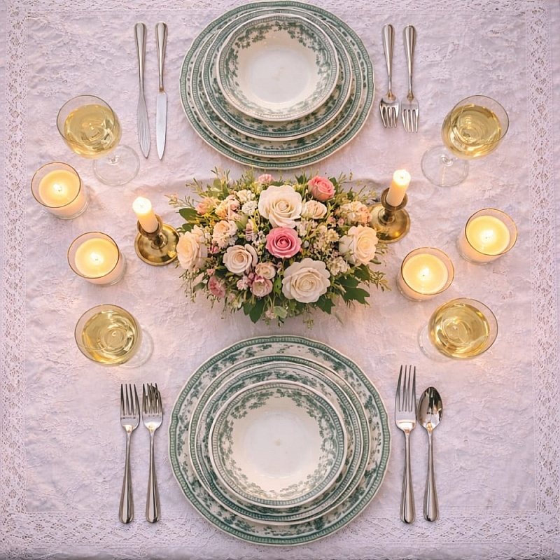 Set Veselă Porțelan Verde Floral &ndash; Colecția Anyta Home (2 Persoane, 8 Piese)