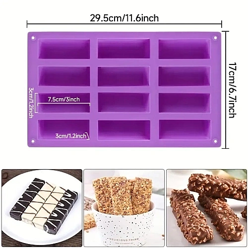 Forma de Silicon - Batoane de Ciocolata (12 cavitati) - 29x17 cm, Ad&acirc;ncime 3cm