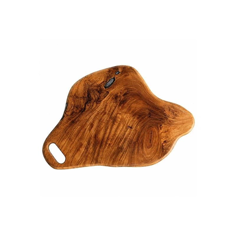 Tocător din Lemn de Tec cu Formă Organică și Margini Naturale - 30 x 19 x 2 cm