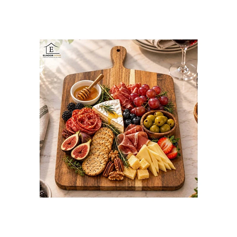 Tocător din Lemn de Salc&acirc;m cu M&acirc;ner - Platou de Servire Rustic - 44 x 33 cm