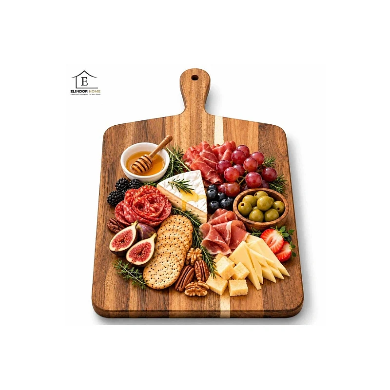Tocător din Lemn de Salc&acirc;m cu M&acirc;ner - Platou de Servire Rustic - 44 x 33 cm