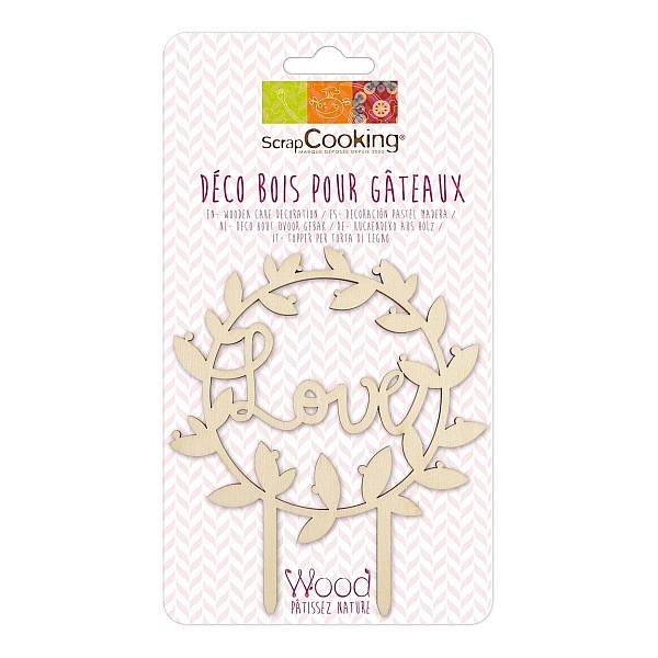 Topper pentru tort-Wood Love-12,5 x 11 x 0,2 cm-Scrapcooking