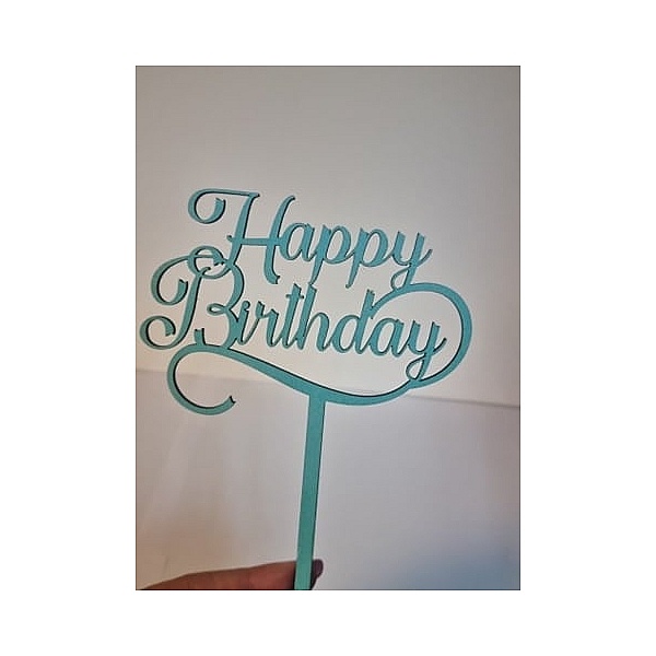 Topper Tort Happy Birthday, Albastru Deschis,  MDF - Anyta Cooking