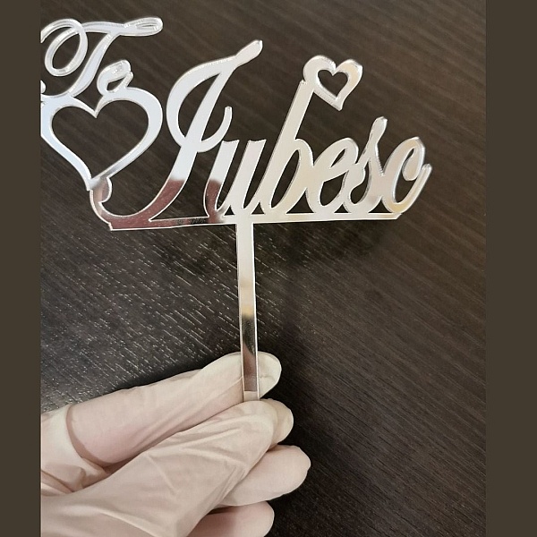 Topper Tort "Te iubesc" ,Argintiu , Oglinda Acrilica - Anyta Cooking