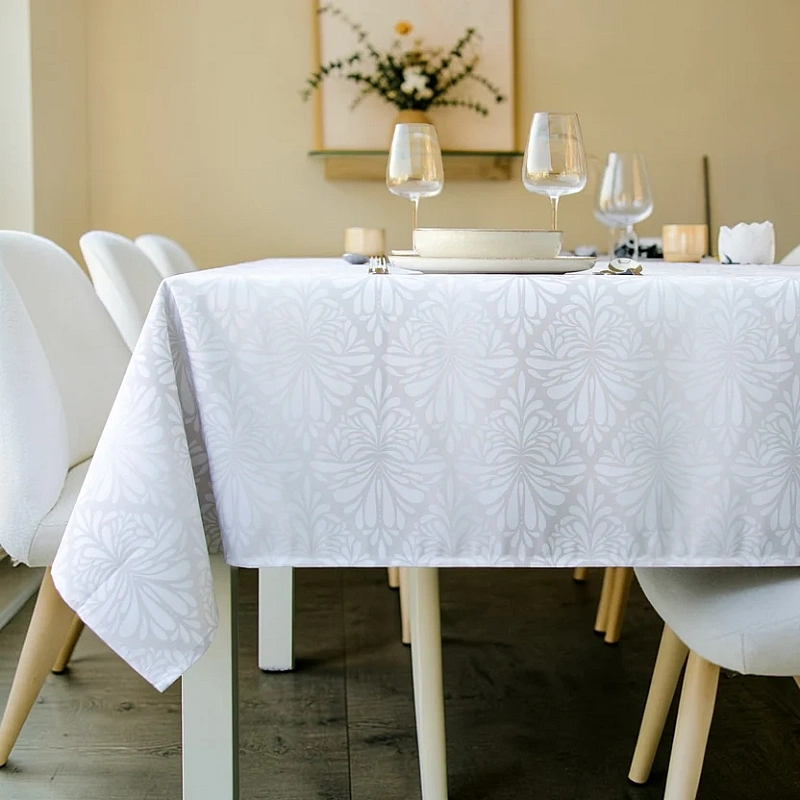Față de masă antipete Baroc Alb, 240 x 150 cm, poliester impermeabil &ndash; Anyta Cooking