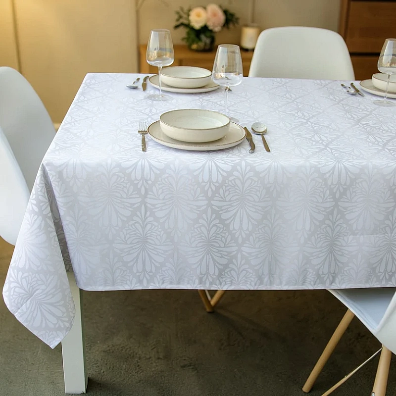 Față de masă antipete Baroc Alb, 240 x 150 cm, poliester impermeabil &ndash; Anyta Cooking