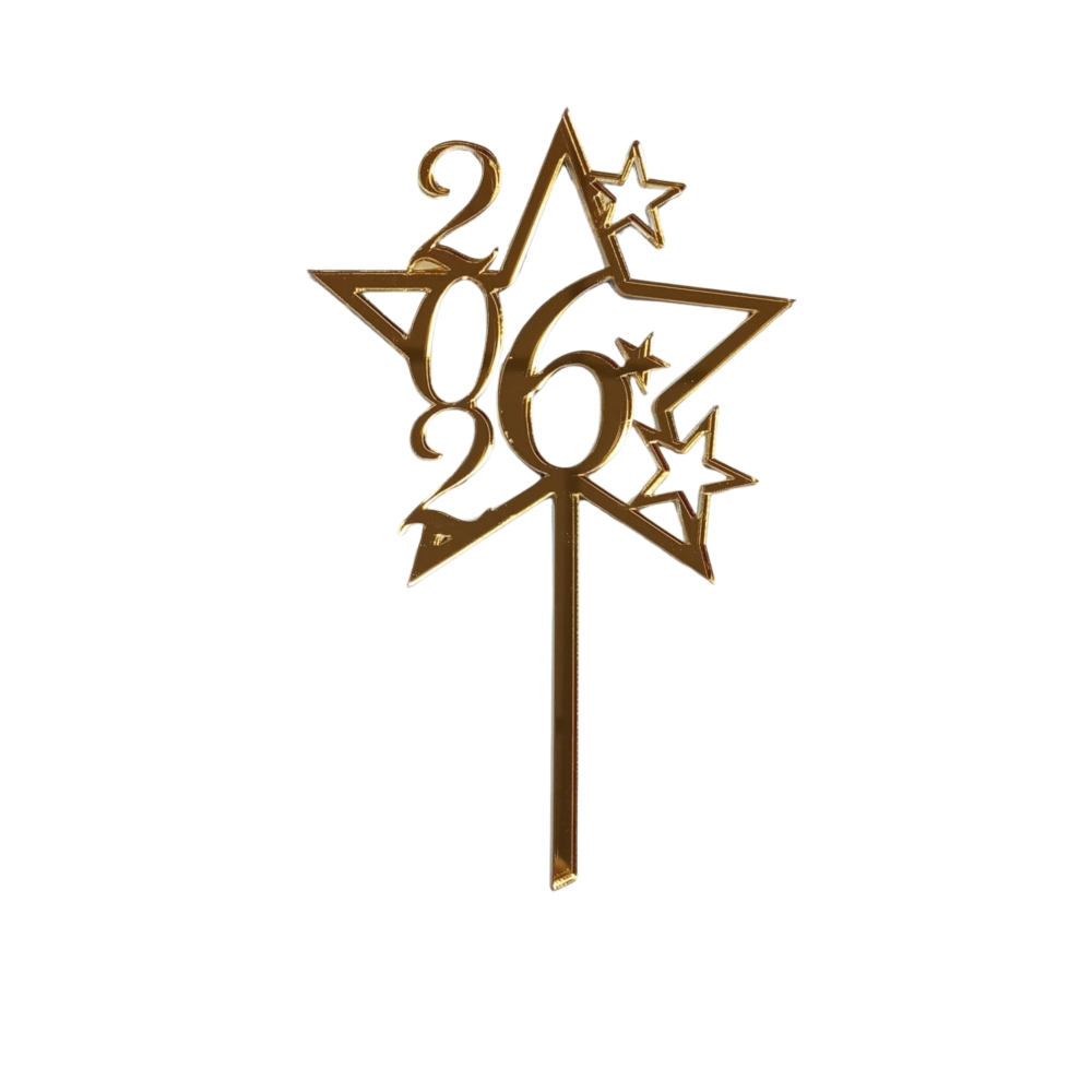 Topper Tort, 2026, steluta, auriu, acril - Anyta Cooking