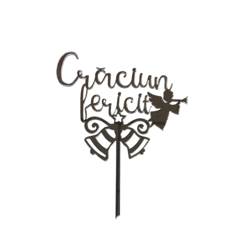 Topper Tort, Craciun fericit, clopotei, argintiu, acril- Anyta Cooking