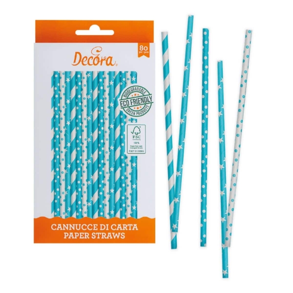 Betisoare / pai din hartie albastru cer -80 bucati - Decora - Anyta Cooking