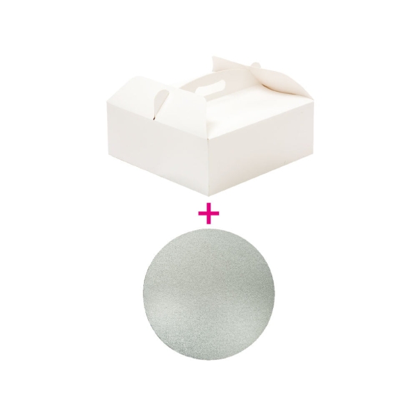 Cutie tort carton cu mâner 26X26X10H CM + Disc Carton Rotund ØCM25 - Decora - Anyta Cooking