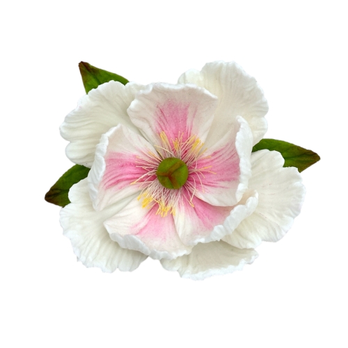  Decor comestibil -  "Bujor alb D=90 mm cu frunze" - Anyta Cooking 