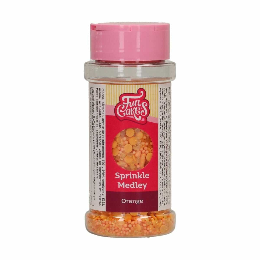 Decor din zahar Sprinkle Medley Orange / Portocaliu - 70g - Funcakes