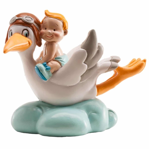Figurină de tort – Barză în zbor cu copil, albastru, 10 CM - Dekora - Anyta Cooking